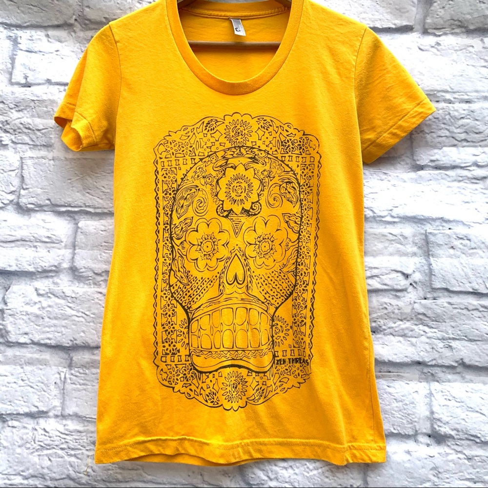 Mustard Yellow Sugar Skull Graphic Tee